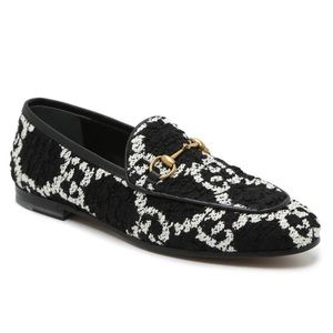 Gucci Black Jordaan Tweed Loafer Flats